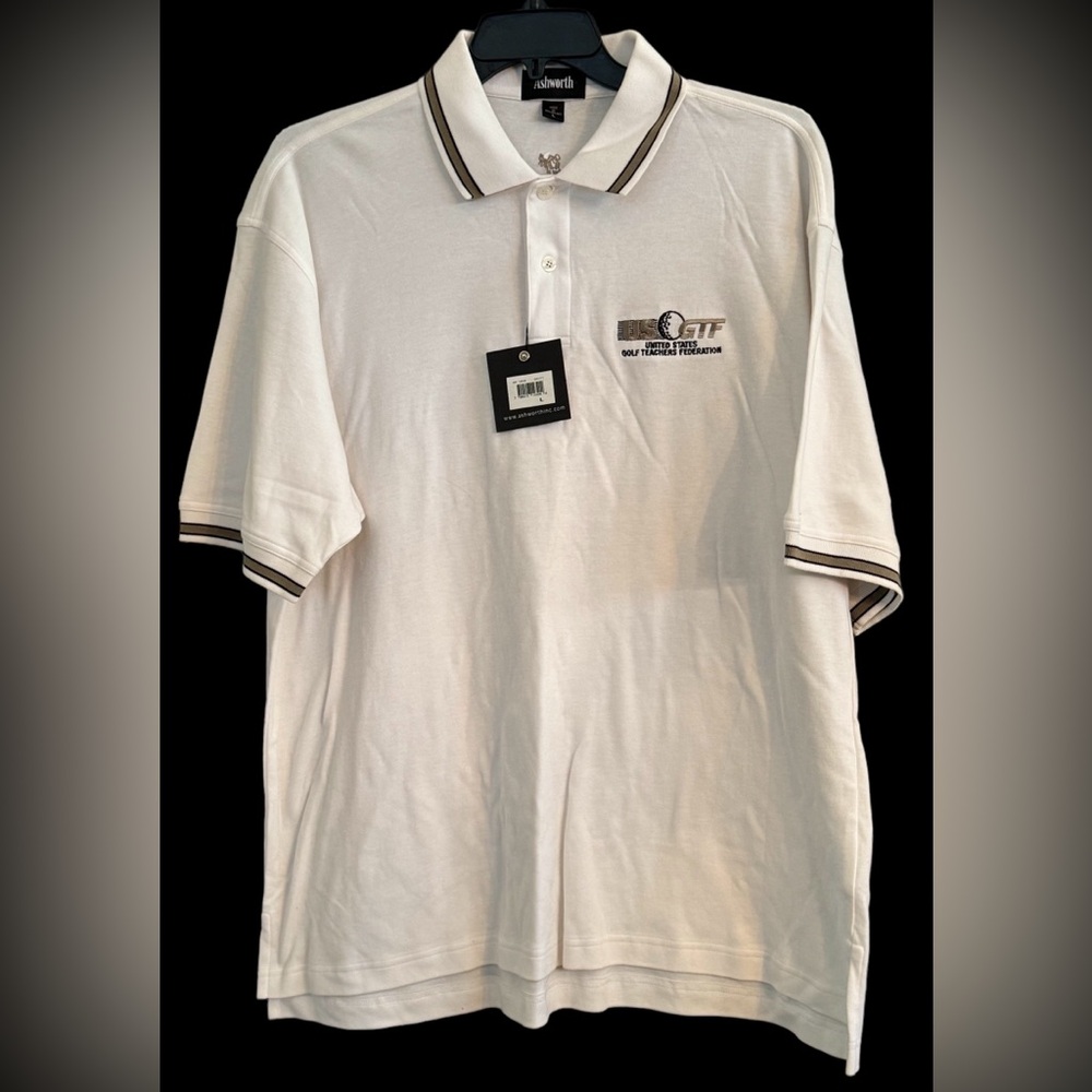 US Golf Teachers Association Ashworth Men’s Size L Cotton golf Polo NWT White